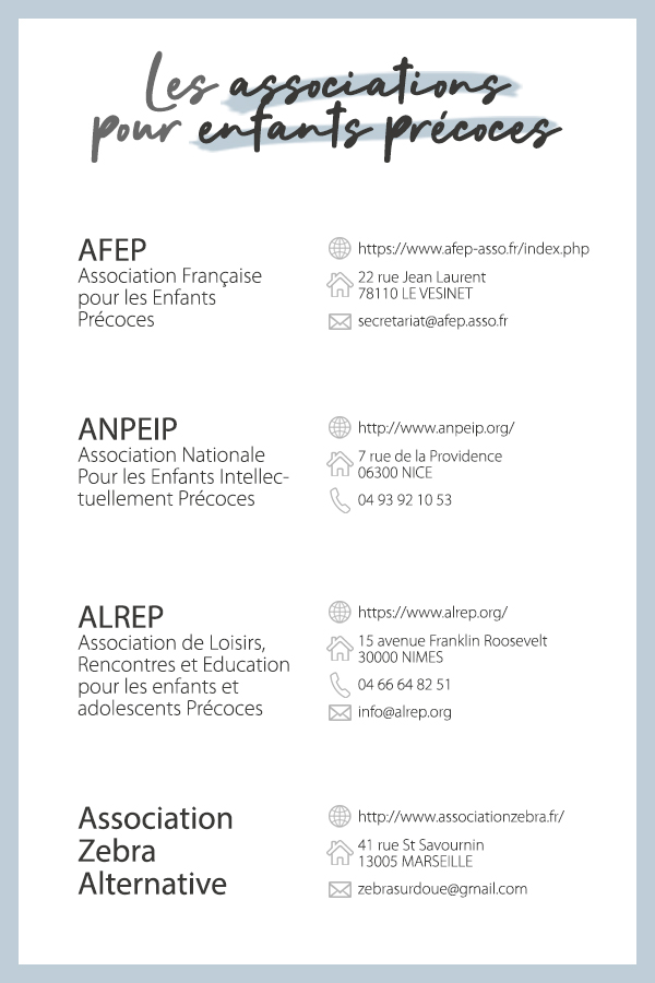 Association enfant precoce Liste des associations d'aide aux enfants précoces et à leurs parents